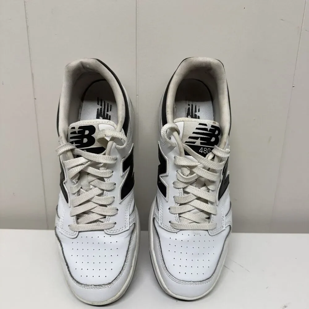 New Balance 480 White Black Leather Low BB480LBK Sneaker Men 9.5 Women 11 GUC*